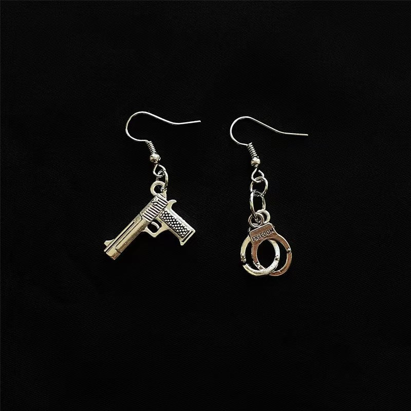Wholesale Punk earrings, dark style, pistol, high heels, handcuffs earrings